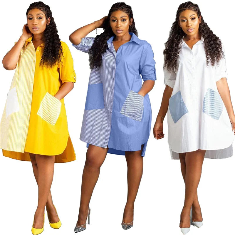 2025 Striped Long Sleeve Shirt Dress Women Turn-Down Collar Button Up Loose Blouse Dress Casual Streetwear Oversized Shirt Dress