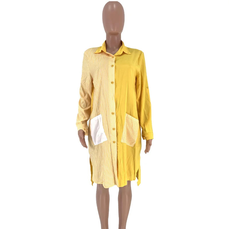 2025 Striped Long Sleeve Shirt Dress Women Turn-Down Collar Button Up Loose Blouse Dress Casual Streetwear Oversized Shirt Dress